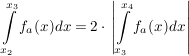 $ \integral_{x_2}^{x_3} f_a(x) dx=2\cdot{}\left|\integral_{x_3}^{x_4} f_a(x)dx\right| $