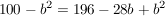 $ 100-b^2=196-28b+b^2 $